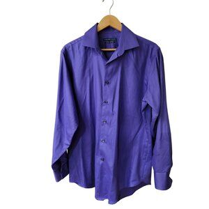 Geoffrey Beene Mens Fitted No Iron Dress Shirt 15.5 32/33 Purple Button-Up Long